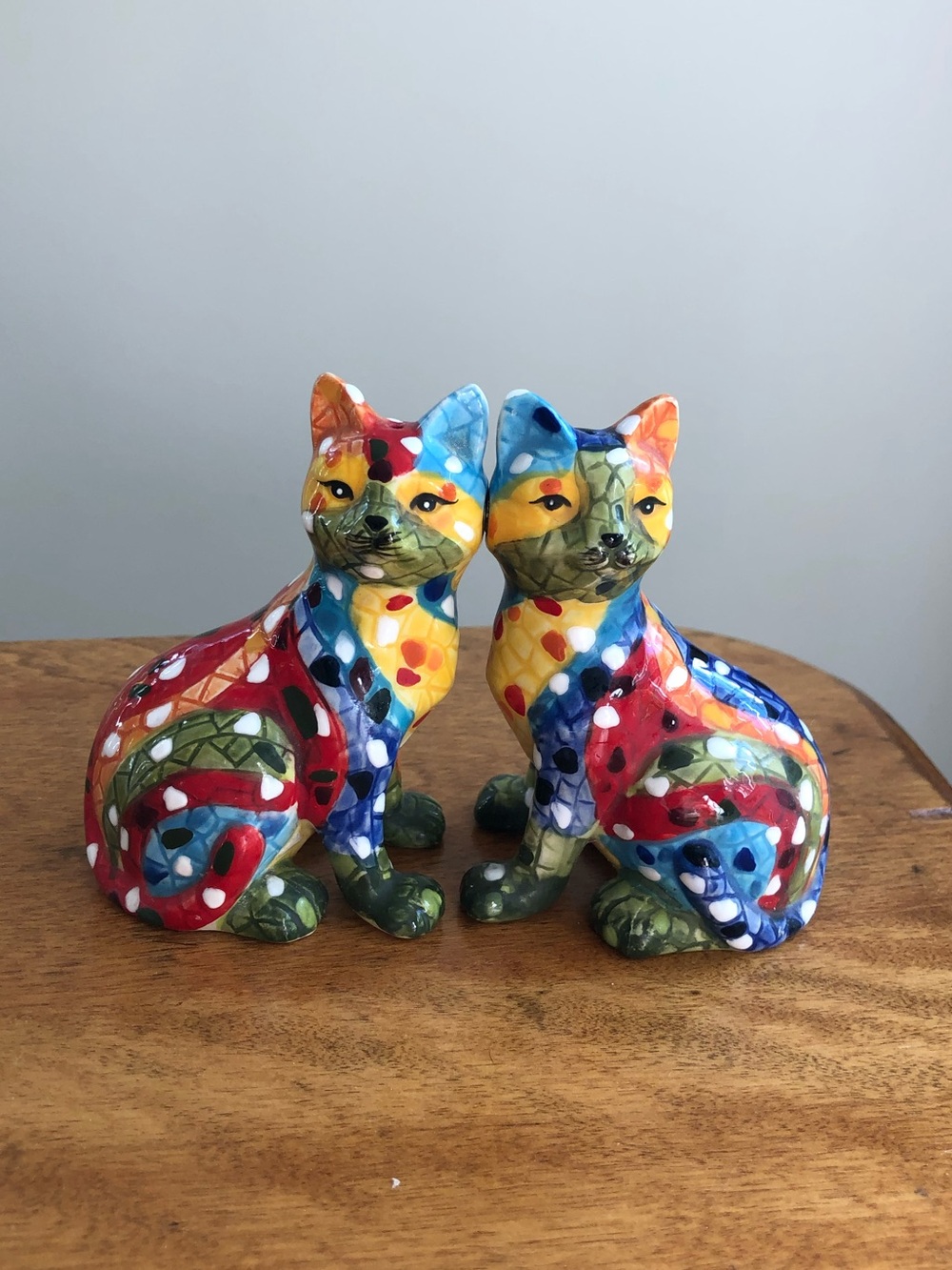 Colorful Hand-Painted Ceramic Cat Salt & Pepper Shakers